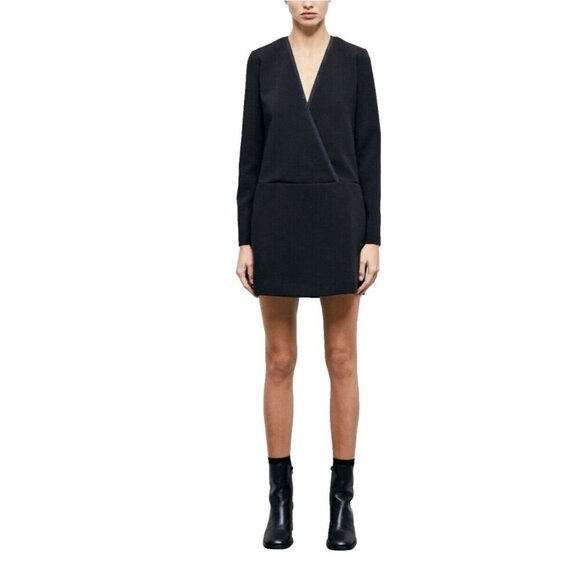 THE KOOPLES Short Black Crossover Long Sleeve Dress S Preppy Cocktail Career - Picture 1 of 10